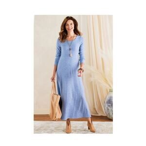 Soft Surroundings Blue Heather Clio Modest Midi Textured Dress, Sz Petite Small